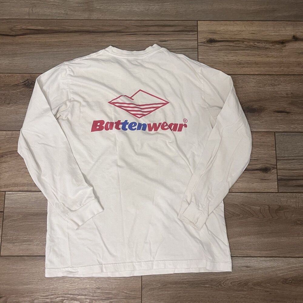 Battenwear  Vintage White Long Sleeve Tee T-Shirt Size M USA Made Double Sided
